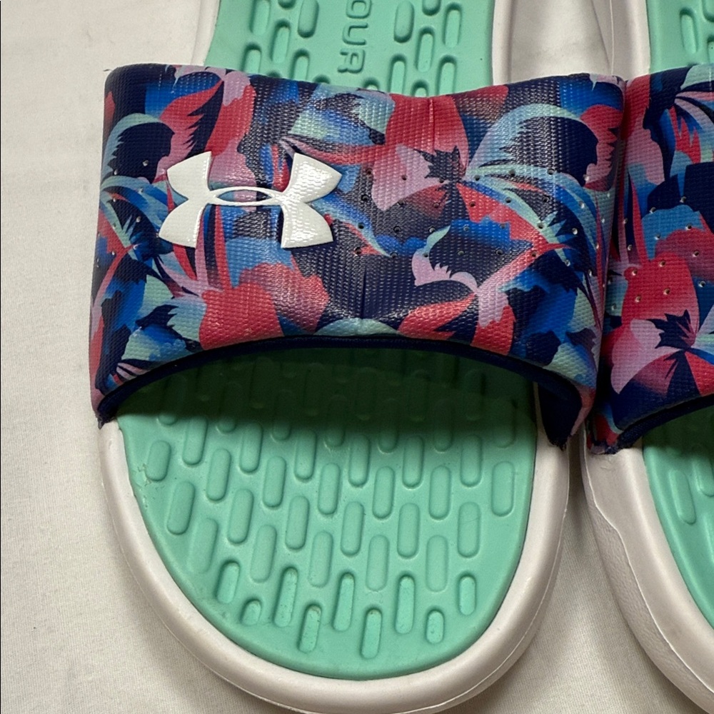 Under Armour Tropical Slide Sandals - Blue pink green size 8 slide on - Picture 4 of 12